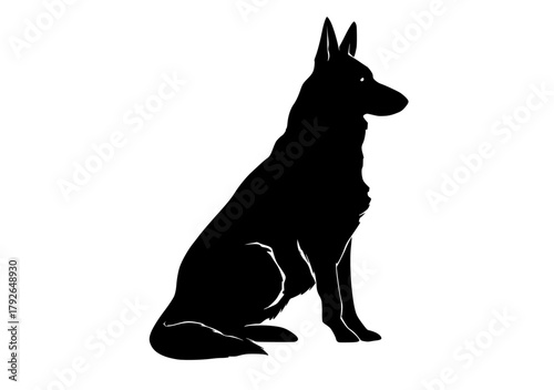 a silhouette of a german shepherd sitting on a transparent backgroundblack, dog, german shepherd, profile, sheepdog, shepherd, sit 