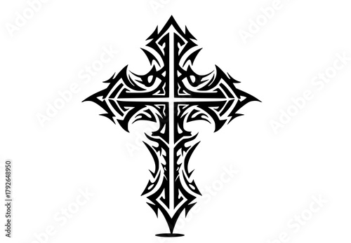 a black tribal cross tattoo design on a transparent backgroundarm, black, cross, design, man, stab, symbol, tattoo 
