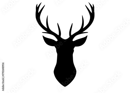 a black silhouette of a deer head with antlersanimal, antler, black, deer, head, illustration, moose, profile, trumpet 