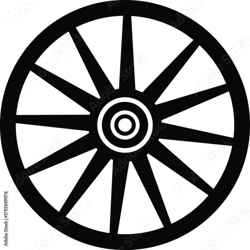 Wagon Wheel Silhouette, Vintage Vehicle Vector Illustration