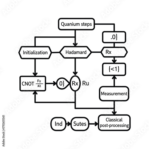 Quantum computing circuit diagram with operations and measurement steps
