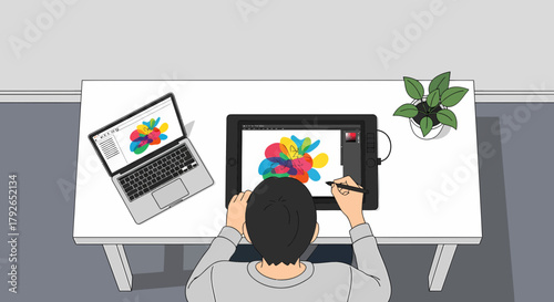 Illustrator Working On Digital Design At Home Office