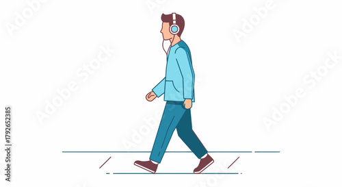 Man Listens To Music While Walking Down The Street