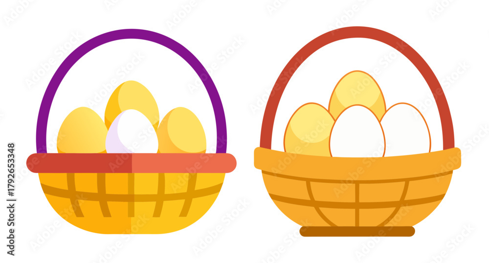 Fototapeta premium Two baskets filled with eggs simple art representation