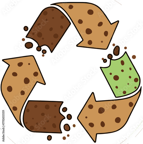 Recycle Symbol Made from Bitten Cookies and Food Waste Concept