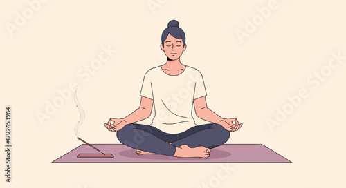 Serene Woman Practicing Mindfulness Through Meditation And Incense