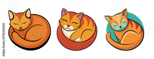 Three cute ginger kittens sleeping curled up together