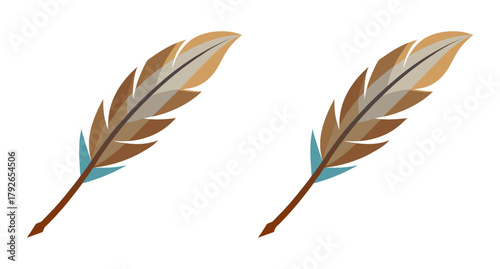 Two realistic feathers artistic design isolated graphic element