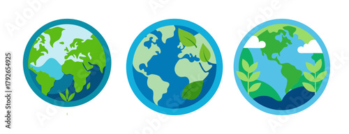 Three colorful earths representing global environmental awareness