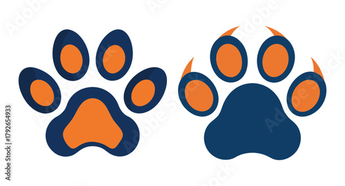 Two colorful animal paw prints orange and blue design