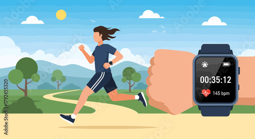 Young Person Training Outdoors With Smartwatch Activity Tracking