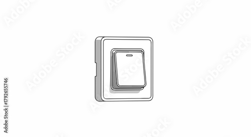 A simple line art icon of an electric light switch. Minimalist vector illustration of a power on and off control symbol. Outline graphic isolated on a white background.