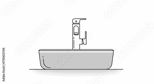 Modern bathroom sink and faucet line art icon. Minimalist vector illustration of a washbasin. Plumbing and home interior design element