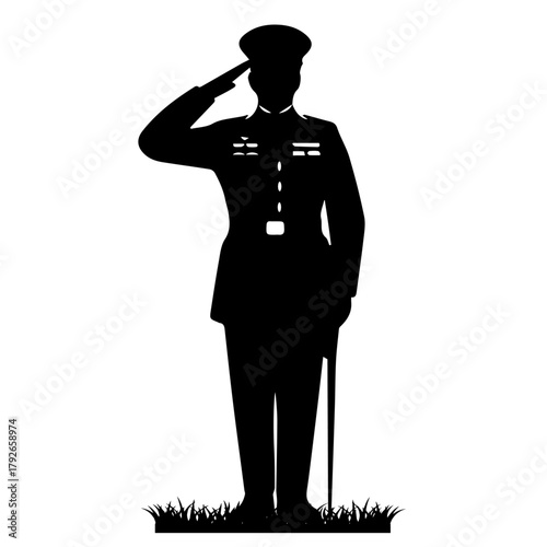 Soldier saluting silhouette Vector, silhouette of Military Officer Saluting poses with hat and gun in vector style, Soldier, Salut, Silhouette, Vector.