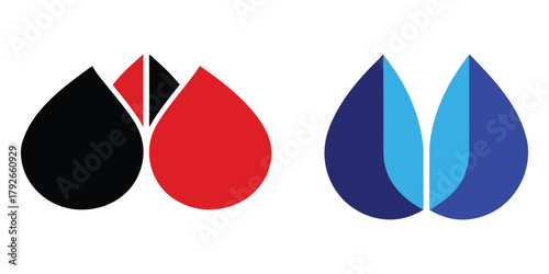 Abstract water droplet logo set in black red and blue colors
