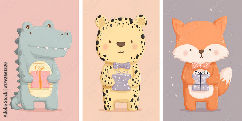 Obraz premium Cute animals in pastel colors for children's fashion magazine cover