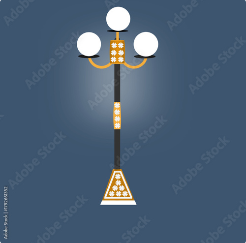 Three-Globe Street Lamp Icon — Elegant Outdoor Urban Lighting Vector