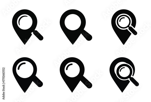 Location search vector icons for map pin find and discover