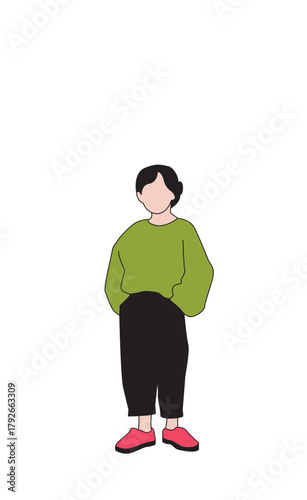 Young Asian girl - Illustration Portraits Outline Colors - Characters SVG 