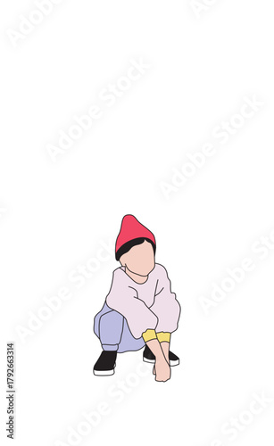 Little Asian girl, Illustration Portraits Outline Colors - Characters SVG 