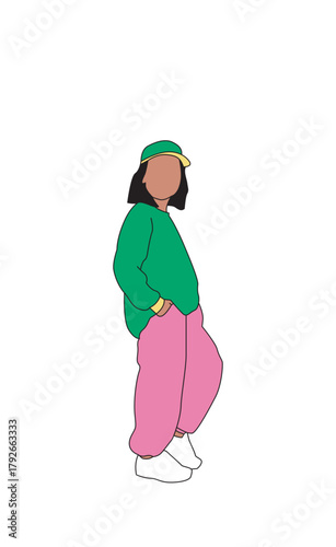 Teen Black Girl - Illustration Portraits Outline Colors - Characters SVG 
