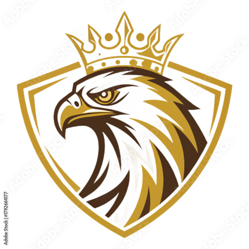 Crowned Falcon Esport Mascot Logo – Flat Vector Badge with Gold and White Colors, Bold Design, Transparent Background PNG

