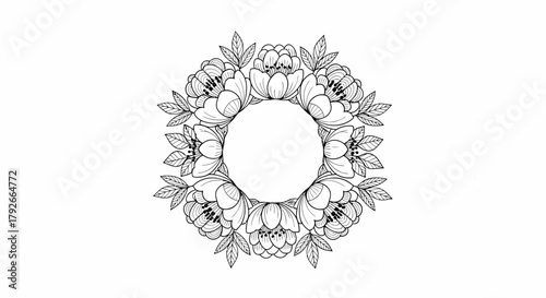 Elegant Floral Wreath With Space For Text On White Background