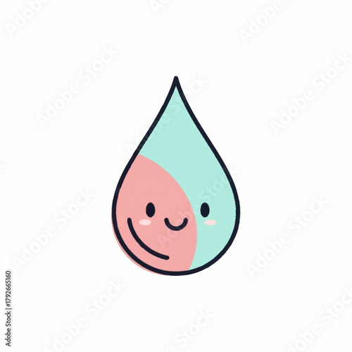 Cute smiling water drop character with a happy face illustration.