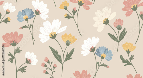 Seamless Floral Pattern With Pastel Colors Delicate Flower Design