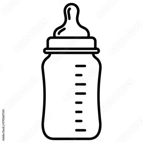 Illustration of a baby bottle with measurement markings, essential for feeding infants