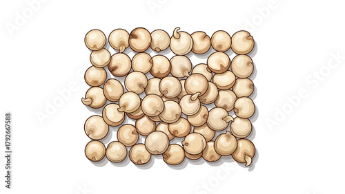 A scattering of light brown round sorghum grains