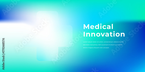 Abstract blue and green healthcare and medical gradient background. Blurred light fuzz medical cross banner for medicine innovation, science and research design