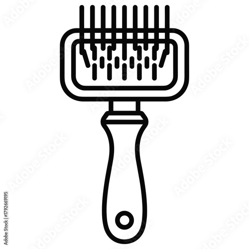 Line art of a pet grooming slicker brush tool for removing loose hair