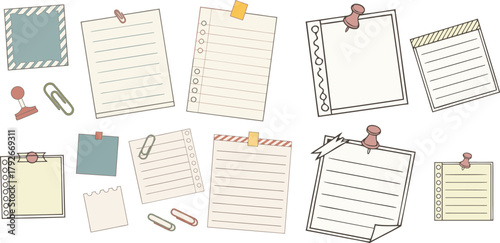 Scrap Notebook Paper Set – Ripped Notes, Taped Sheets, Scrapbook Stationery Vector Pack