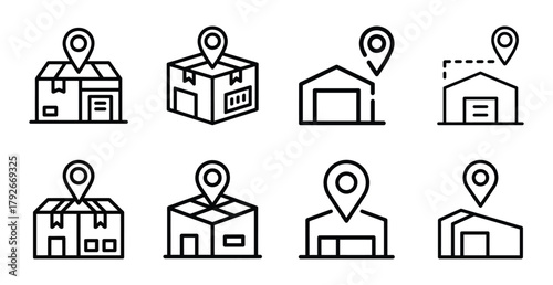 Logistics and delivery location tracking service outline icons