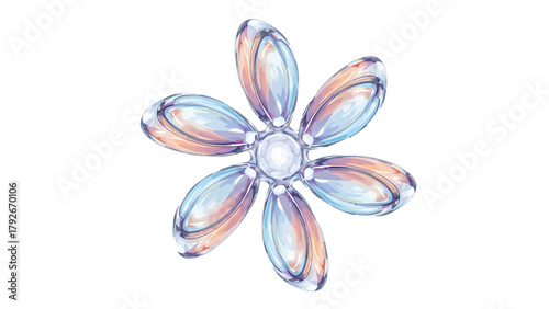 A translucent sixpetal flower with iridescent colors on a white background