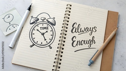 Wallpaper Mural Clock Illustration and Inspirational Message on Notebook Page Torontodigital.ca