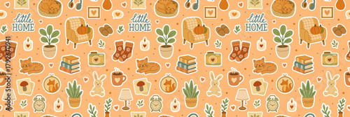 Seamless little home cozy hygge pattern