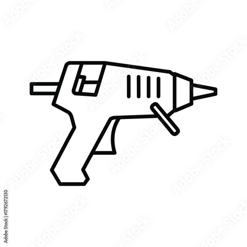 Black and white outline icon of a hot glue gun
