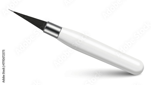 A white cylindrical tool with a sharp black fanned tip