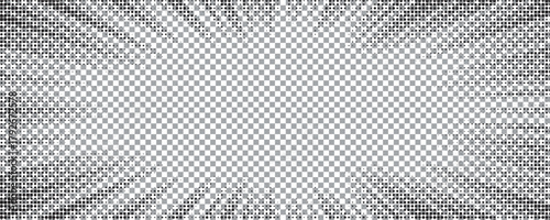 Edge frame. Halftone cartoon border. Pop art dot. Attention pattern. Faded attention texture. Black line isolated on white background. Concentration lines design. Grunge dots zoom.