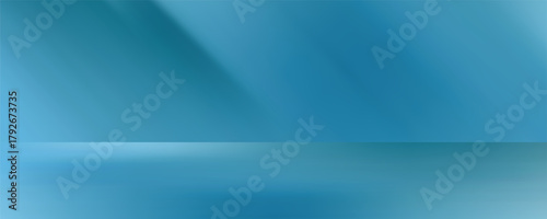 Panoramic abstract blue background for product presentation with sunlight and blurred shadows wall. Winter background.