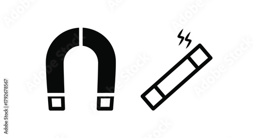A horseshoe magnet attracting a metal bar depicting magnetic force