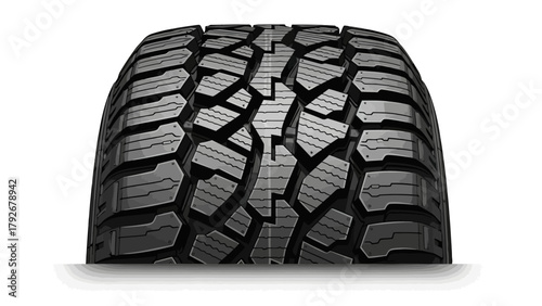 An offroad tire is shown in a frontfacing view