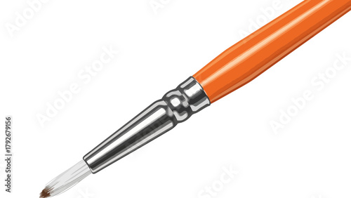 An orangehandled paintbrush with a silver ferrule and white bristles