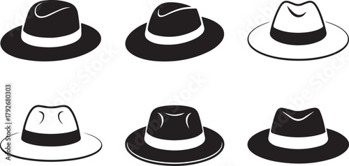 Stylized fedora icon set ideal for fashion branding and retro artwork
