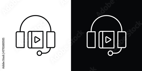 Audiobook icons. Editable Stroke. logotype design concept
