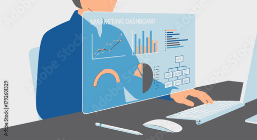 Businessman Analyzing Data on Computer Screen