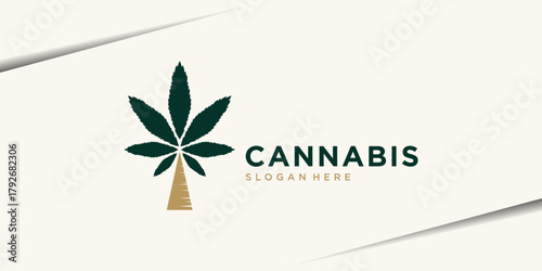 Palm tree logo design with cannabis leaf