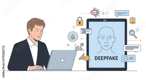 Man creating Deepfake on laptop
